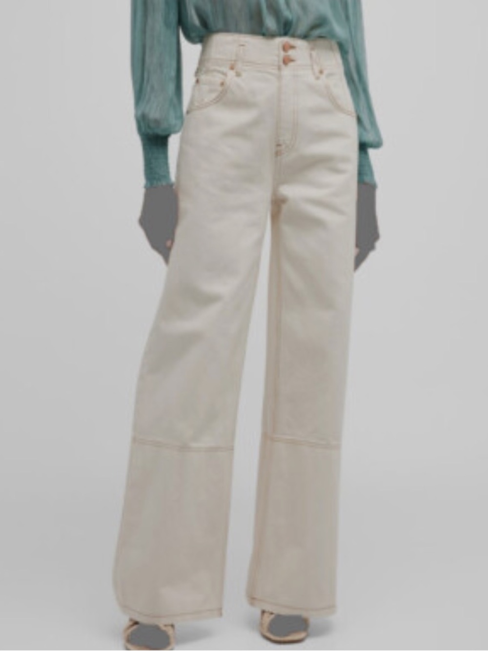 ULLA JOHNSON Women's High Rise Wide Leg Cream Brown Stitch Jean Pants Size 25